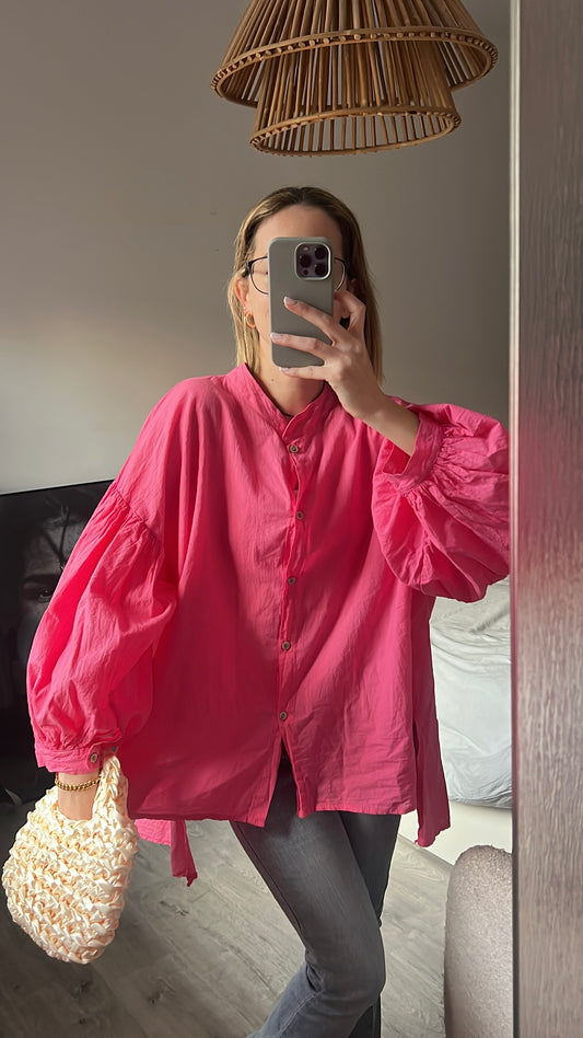 Camisa fucsia manga bombacha